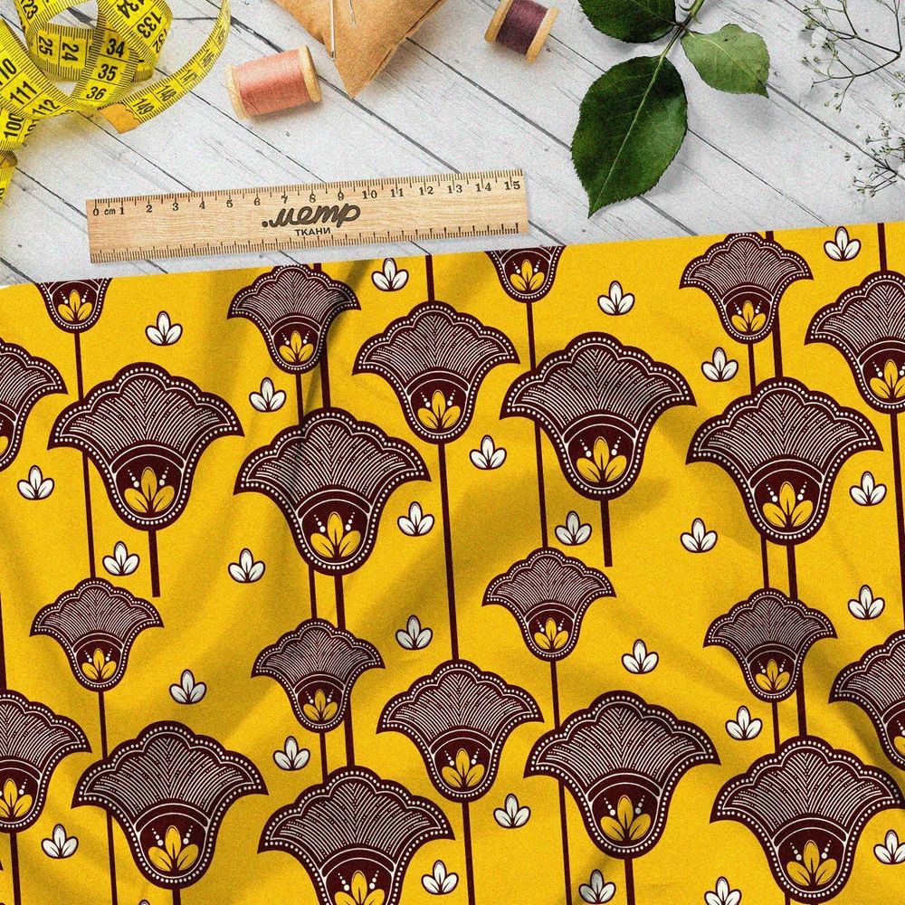 Ткань мембрана роскошные узоры на жёлтом