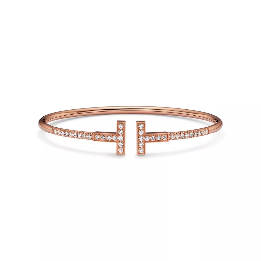 Браслет из розового золота с бриллиантами, Tiffany 💠 T Wire Collection Pave