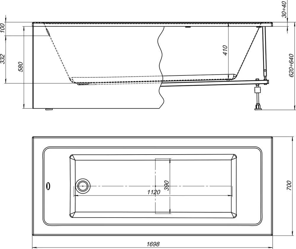 Акриловая ванна Aquanet Grace 170x70 (с каркасом)