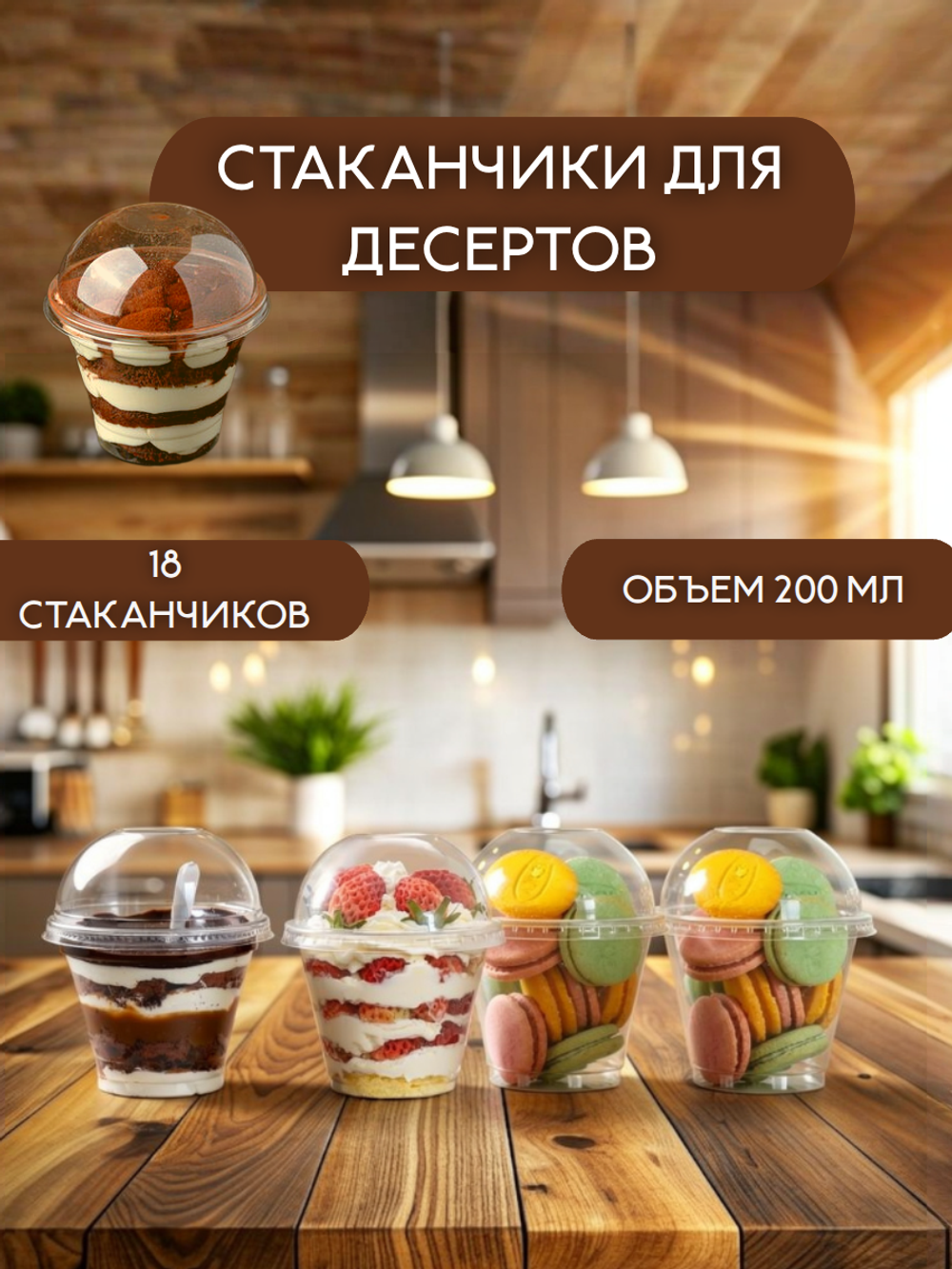 Комплект стаканчиков с купольной крышкой 200 мл. - 18 шт.