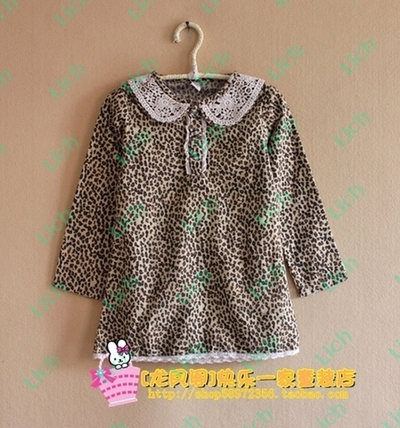 Блузка детская леопардовая с кружевной отделкой