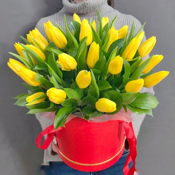 Коробка с 31 жёлтым тюльпаном