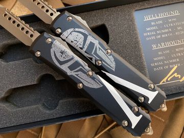 Сет ножей Microtech MT_719-13SETMLS UTX-85 Warhound / Hellhound SET, алюм. рук-ть Molon Labe, бронз
