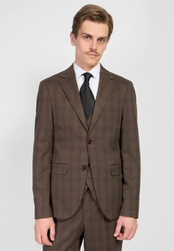 Мужской костюм тройка в клетку (коричневый) А44