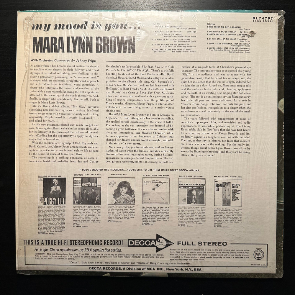 Mara Lynn Brown Orchestra Directed Johnny Frigo - My Mood Is You (США 1966г.)