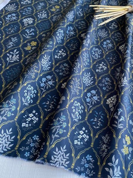 ЦВЕТОЧНЫЙ АРАБЕСК, синий 100% хлопок Handmade Fabrics 3
