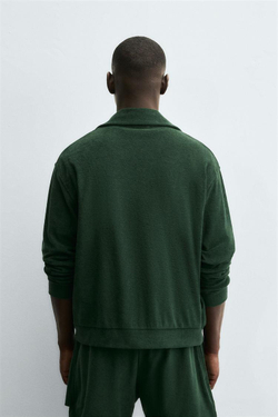 ZARA ТОЛСТОВКА МАХРОВАЯ НА МОЛНИИ, БУТЫЛОЧНО-ЗЕЛЕНЫЙ