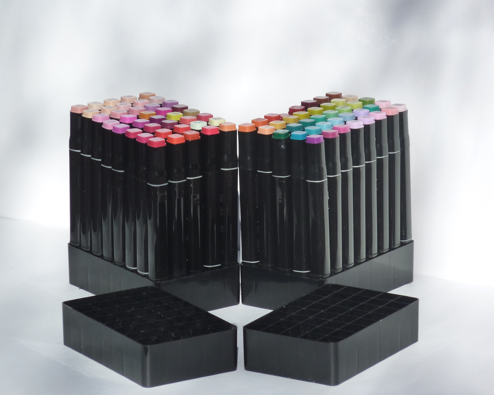 Набор подставок для 80 маркеров для скетчинга(фломастеров) / подставка (органайзер) для маркеров для скетчинга и рисования / Для хранения маркеров / Подставка под скетч маркеры / Rainbow_Laboratory, 2 шт. по (40 отверстий, 138х87х35 мм), в сборе, черный