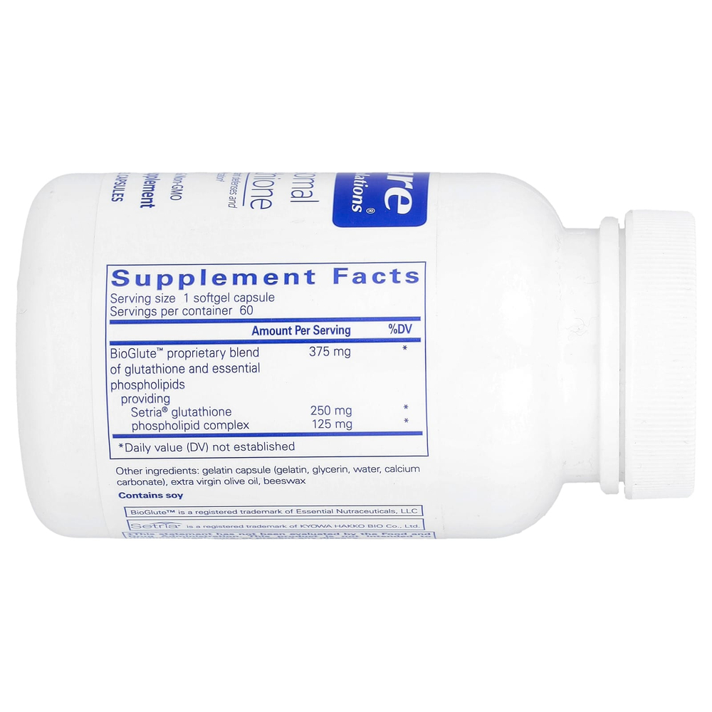 Pure Encapsulations, Липосомальный глутатион, 60 мягких капсул (375 мг в каждой капсуле)