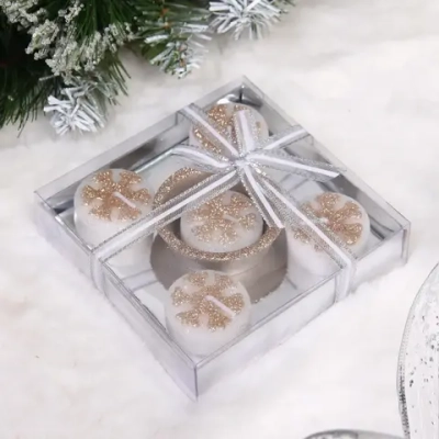 Свечи новогодние «Снежинки»11.5*11*5*3см (набор 5шт), Шампань