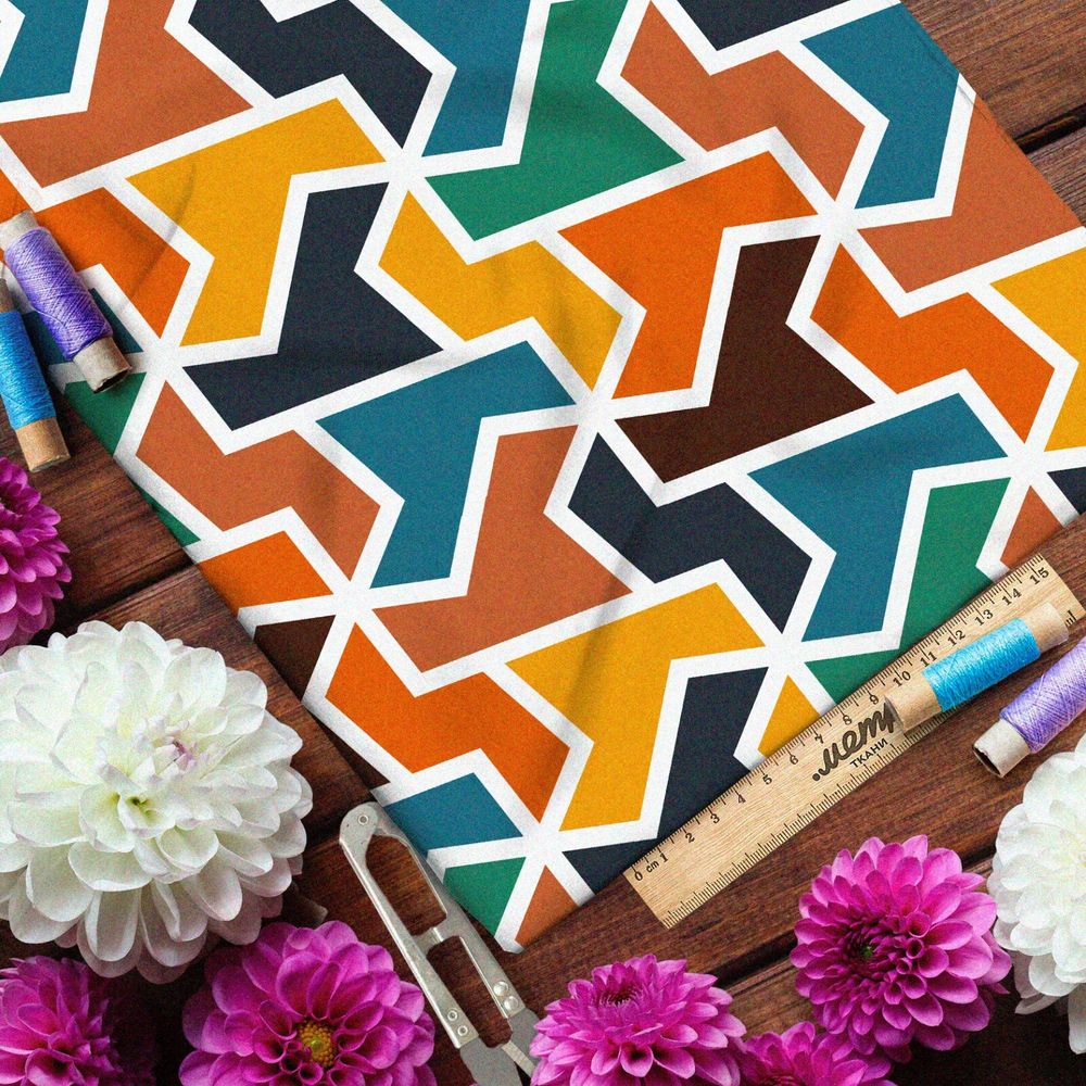 Ткань интерлок разноцветный геометрический узор