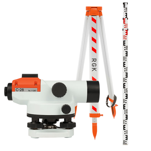 Комплект - оптический нивелир RGK C-28, рейка AMO S3 и штатив RGK S6-N C28S6S3