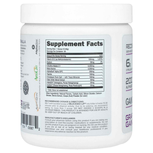 Bucked Up, предтренировочный комплекс, без стимуляторов, со вкусом винограда, 327 г (11,53 унции)