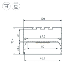 Профиль POWER-W100H70-2000 ANOD (Arlight, Алюминий) 049944