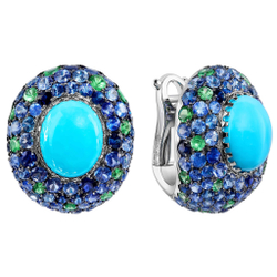 Серьги с Бирюзой, Сапфирами и Цаворитами, E0040-2/63