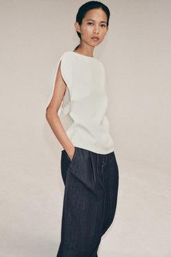 ZARA ТОП С ОБЪЕМНЫМИ РУКАВАМИ — ZW COLLECTION, ЦВЕТ СЛОНОВОЙ КОСТИ