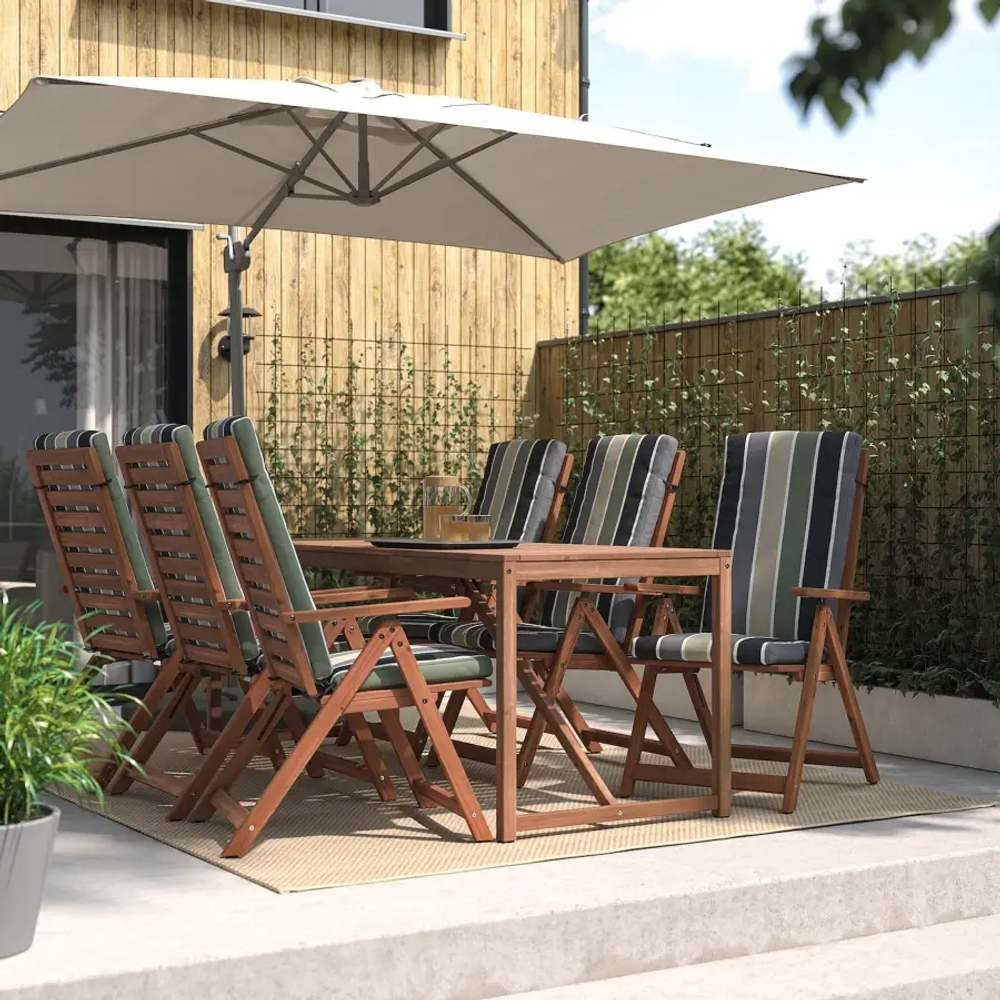 Стол + 6 стула -NÄMMARÖ / NАMMARО IKEA/  НАММАРО ИКЕА, 200х75 см, коричневый/цветный