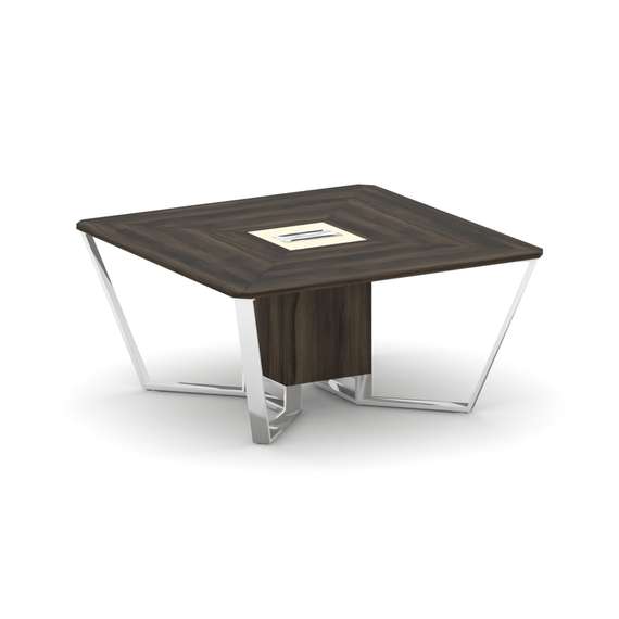 Steel Meet Стол переговорный квадратный MMK-PR.B.SP-08 Дуб Мали/Ваниль Глянец/Нержавеющая Сталь/Хром