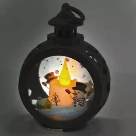 Фонарь светодиодный Снеговичок 8,5х5х12см, цвет: черный, теплый белый свет, SYLZC-2322020