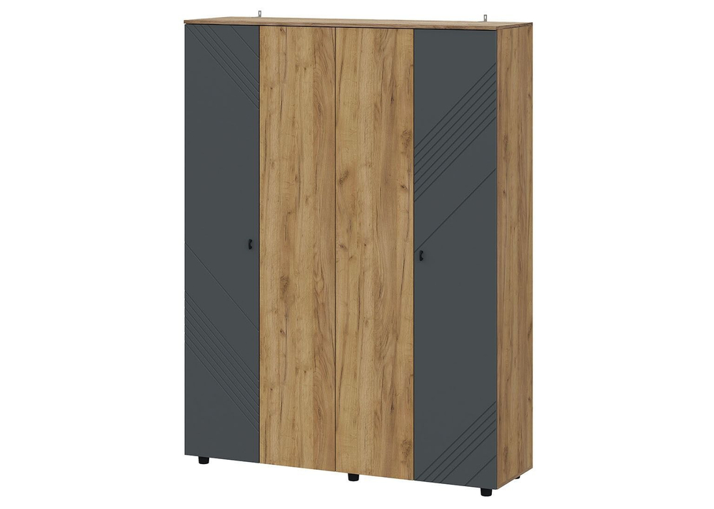 Шкаф для одежды распашной с полками и штангой 4 створки Дуб Золотой/Графит 158х46х210 см
