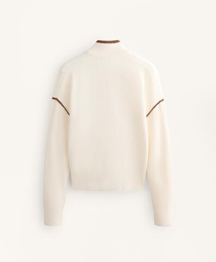 Oysho Свитер с высоким воротником и контрастными деталями, светлый экрю