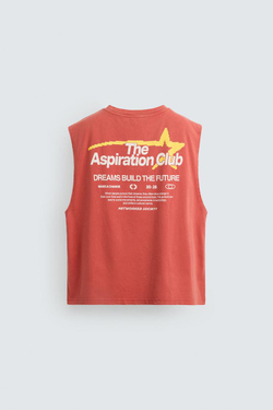 ZARA ФУТБОЛКА С КОНТРАСТНЫМ ПРИНТОМ, КРАСНЫЙ