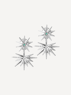 Серьги-джекеты из серебра со вставками из выращенных турмалина параиба и бриллианта