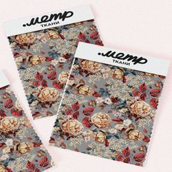 Ткань блэкаут цветы золотистые с красноватым