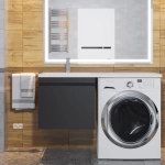 Тумба под стиральную машину с раковиной Uperwood Magenta 60/120 см, подвесная, черная, выдвижной ящик, левая
