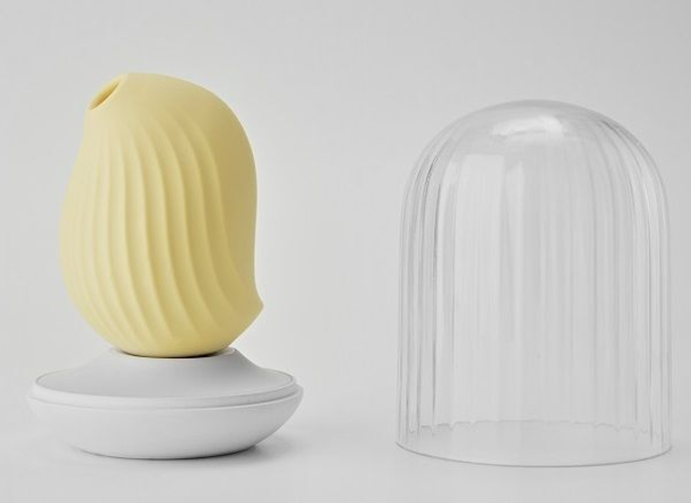 Желтый вакуум-волновой стимулятор с вибрацией и базой-ночником Cuddly Bird (Цвет: желтый)