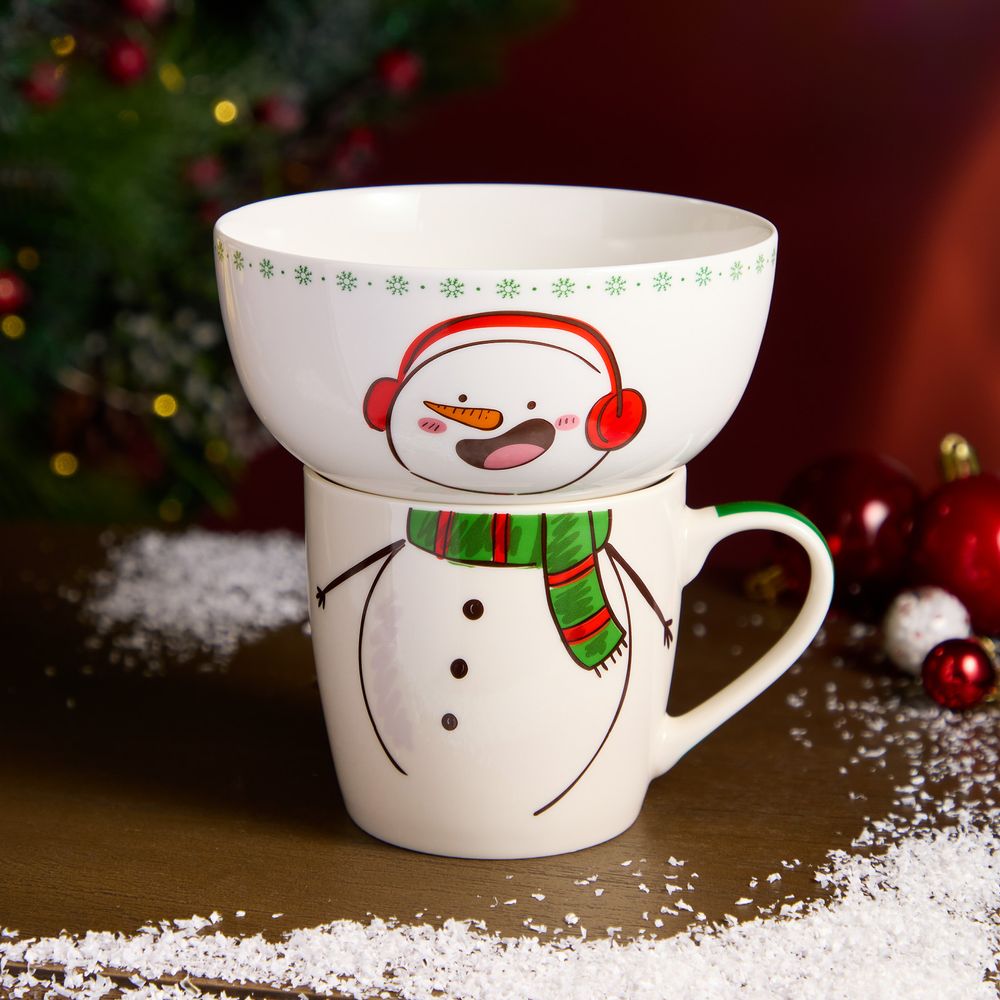 НАБОР ПОСУДЫ LEFARD "СНЕГОВИК" 2 ПР. (КРУЖКА 360МЛ, САЛАТНИК 500МЛ)