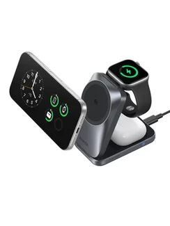 Беспроводное складное зарядное устройство Anker Prime 3 в 1 MagGo, AirCool (B25N1) серый (Phantom Grey)