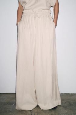 ZARA БРЮКИ В ПИЖАМНОМ СТИЛЕ ИЗ ТЕКУЧЕЙ ТКАНИ — ZW COLLECTION, ПЕСОЧНЫЙ