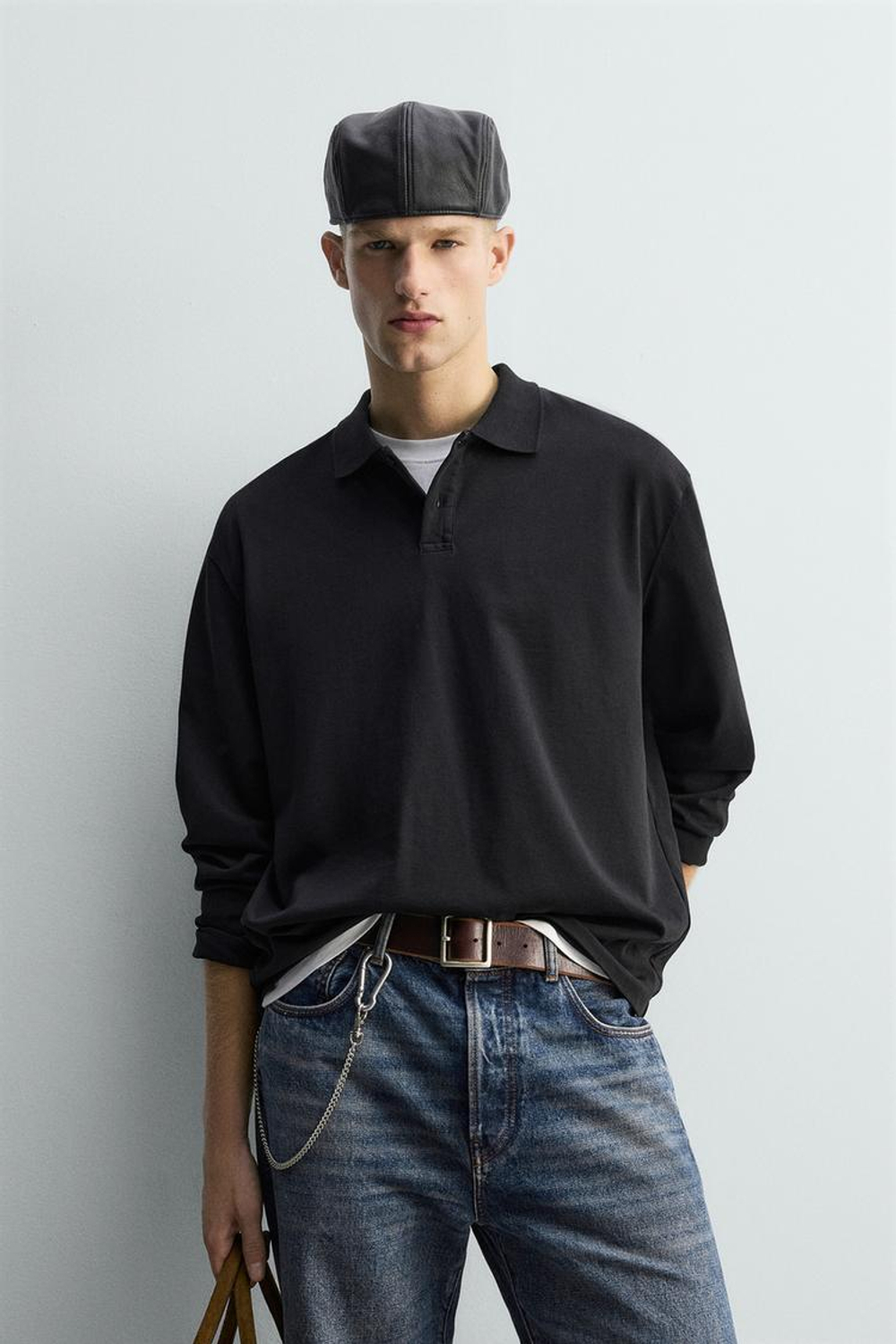 ZARA ПОЛО RELAXED FIT, ЧЕРНЫЙ