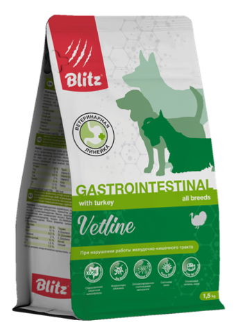 Корм для собак сухой диетический при расстройствах пищеварения Blitz Vetline Canine Gastrointestinal Dry Dog Food 1,5кг