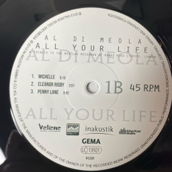 Виниловая пластинка LP Al Di Meola All Your Life A Tribute To The Beatles Recorded At Abbey Road Studios, London (Germany 2013)