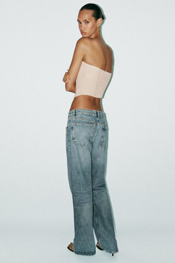 ZARA ТОП-КОРСЕТ ИЗ ПОЛУПРОЗРАЧНОЙ ТКАНИ СО СБОРКАМИ, ТЕЛЕСНО-РОЗОВЫЙ