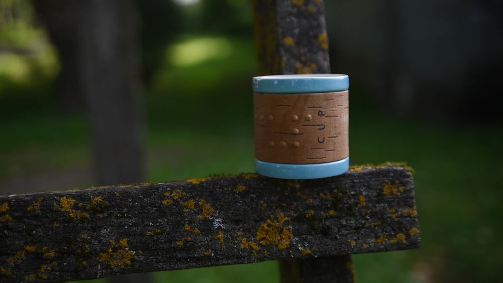 Кружка малая фарфоровая без ручки с берестой. Коллекция Dots (Пупырышки или Точки)