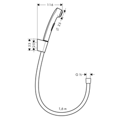Гигиенический душ Hansgrohe со шлангом 1,60 м и держателем, ½’ 32128000 схема