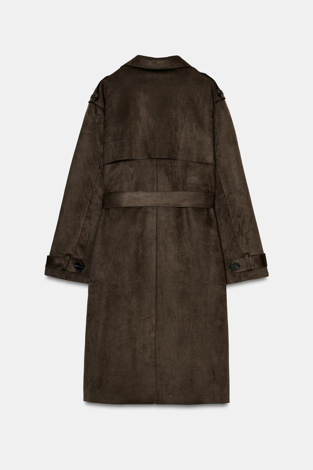 ZARA ДЛИННЫЙ ТРЕНЧ ИЗ ИСКУССТВЕННОЙ ЗАМШИ С ПОЯСОМ, СВЕТЛЫЙ ХАКИ