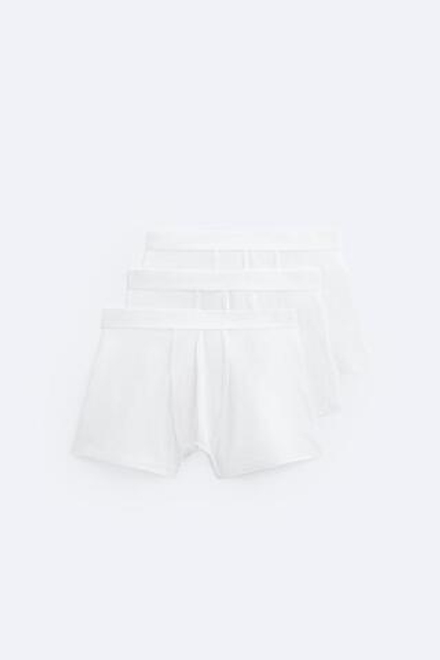 ZARA НАБОР ИЗ ТРЕХ БАЗОВЫХ ТРУСОВ-БОКСЕРОВ, БЕЛЫЙ