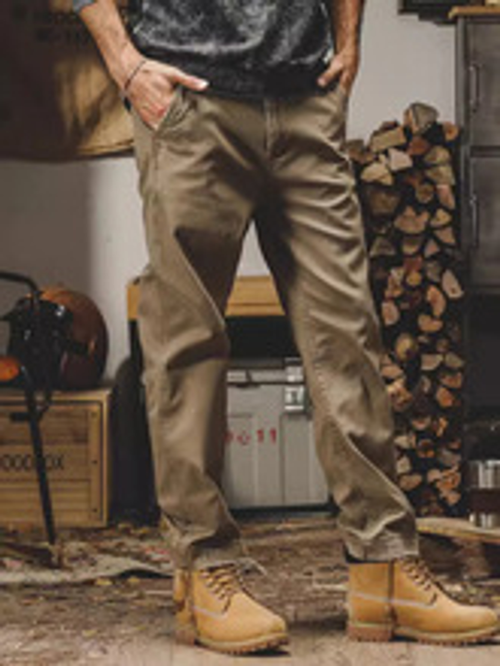 Штаны мужские хлопковые от бренда JIELEINUO ,эластичные прямые мужские повседневные