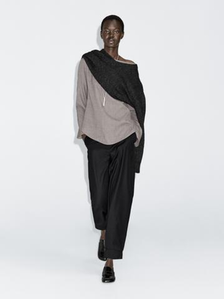 Massimo Dutti Широкие брюки с пряжкой и шерстью, черный