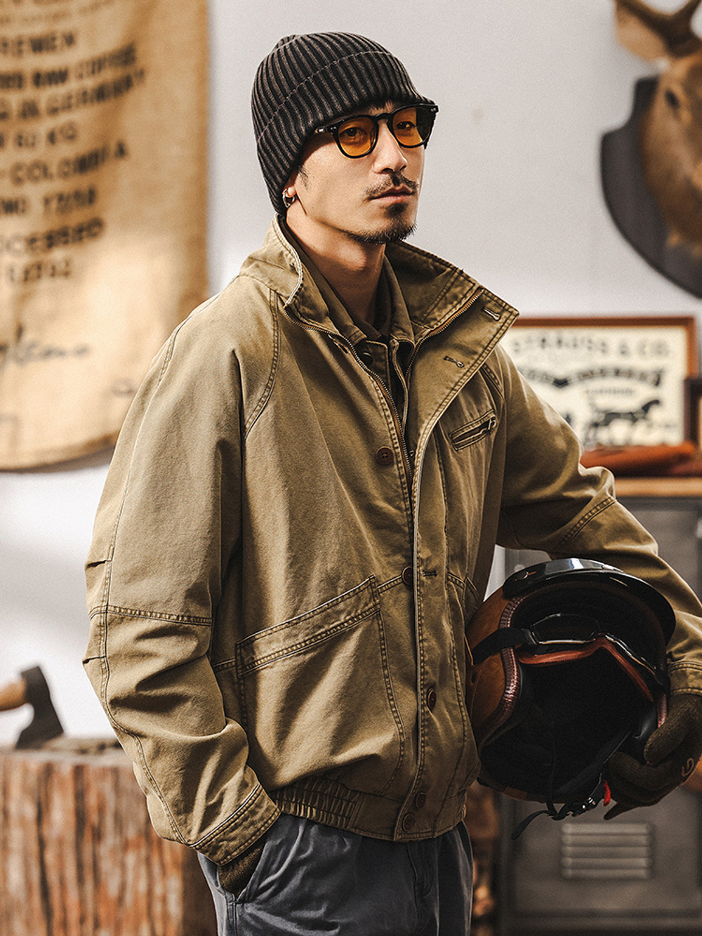 Мужская куртка из натурального хлопка с эластичной резинкой по нижнему краю — стильный выбор в Detroit-стиле!