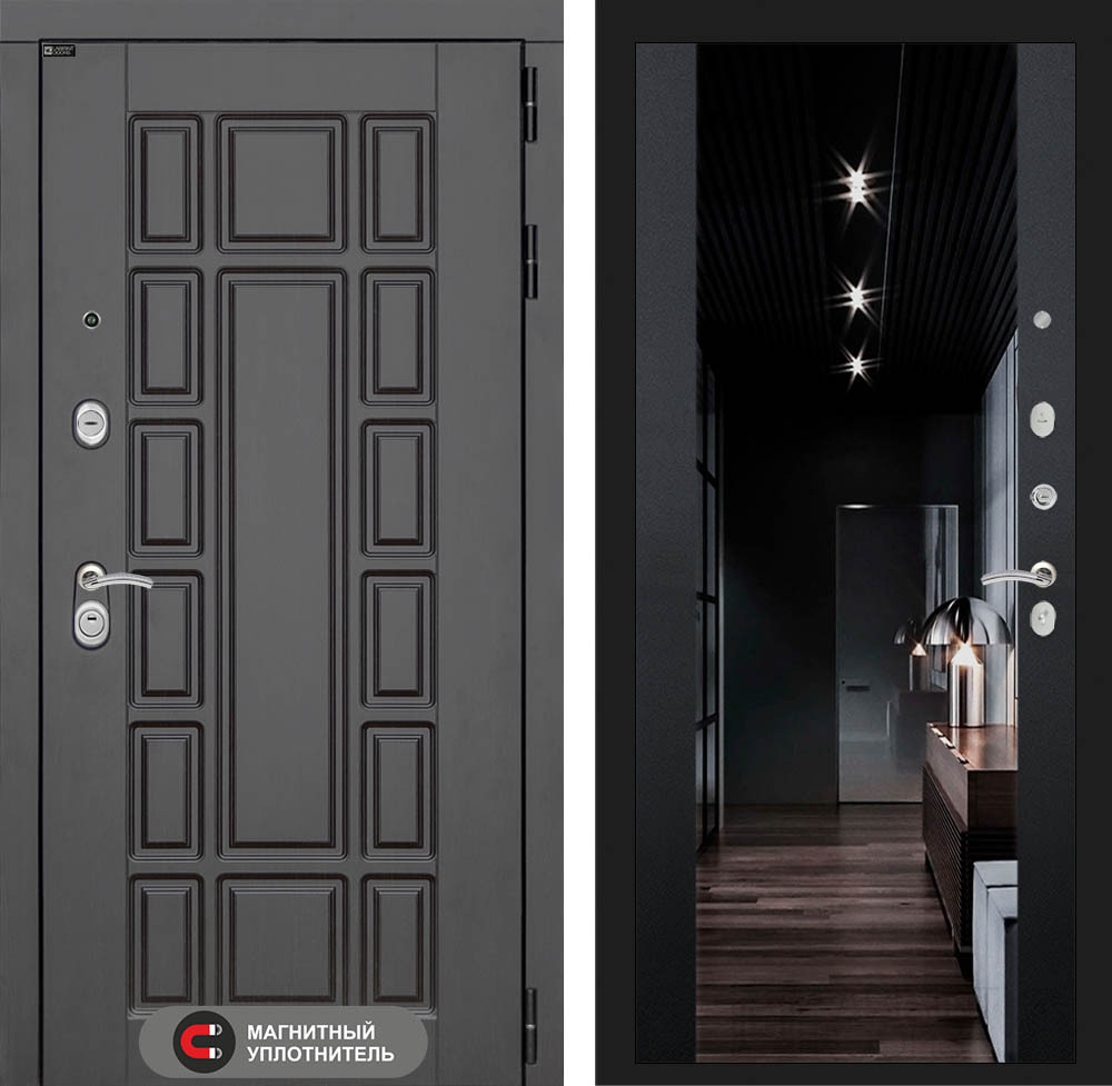 Дверь Входная Лабиринт Нью-Йорк С зеркалом Максимум с тонировкой Черный кварц