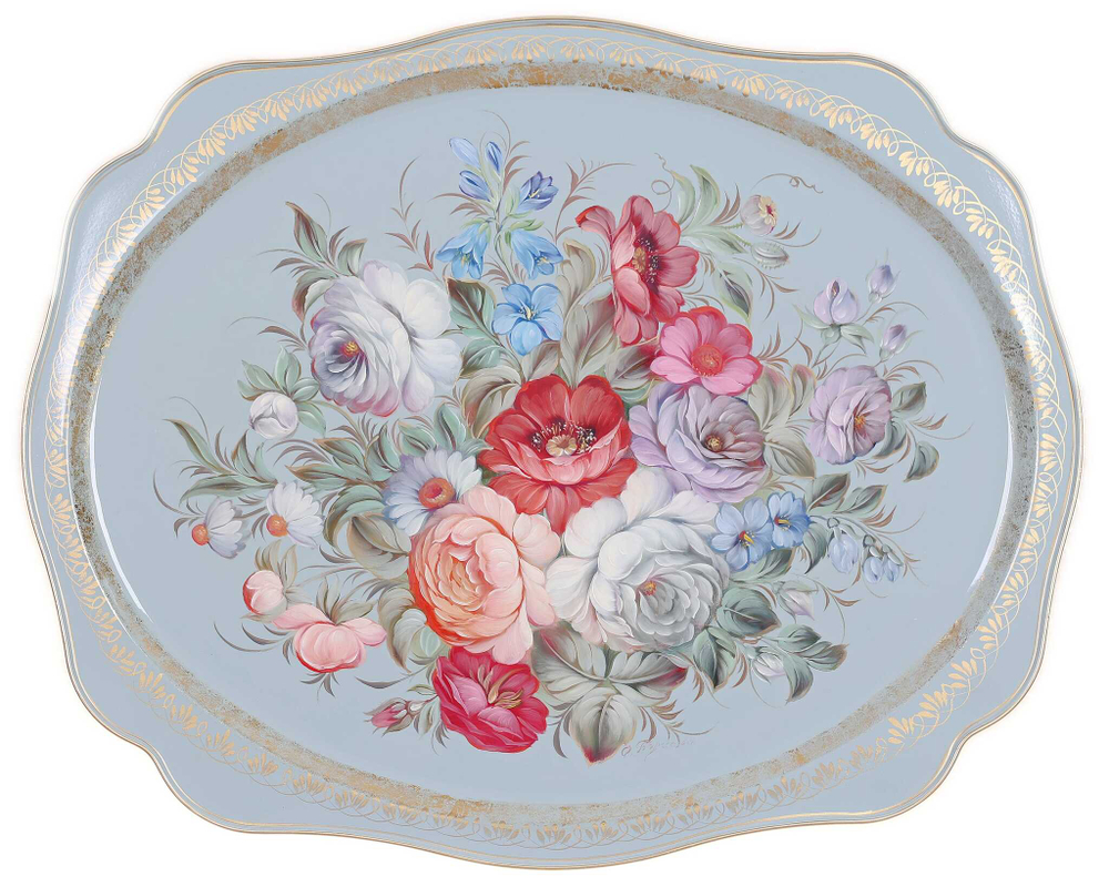 Жостовский поднос декоративный, размер 52х42 см (A27), металлический