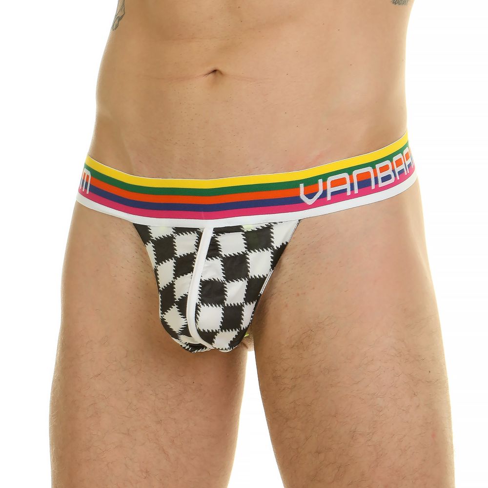 Мужские трусы тонги черно-белые Van Baam 44860