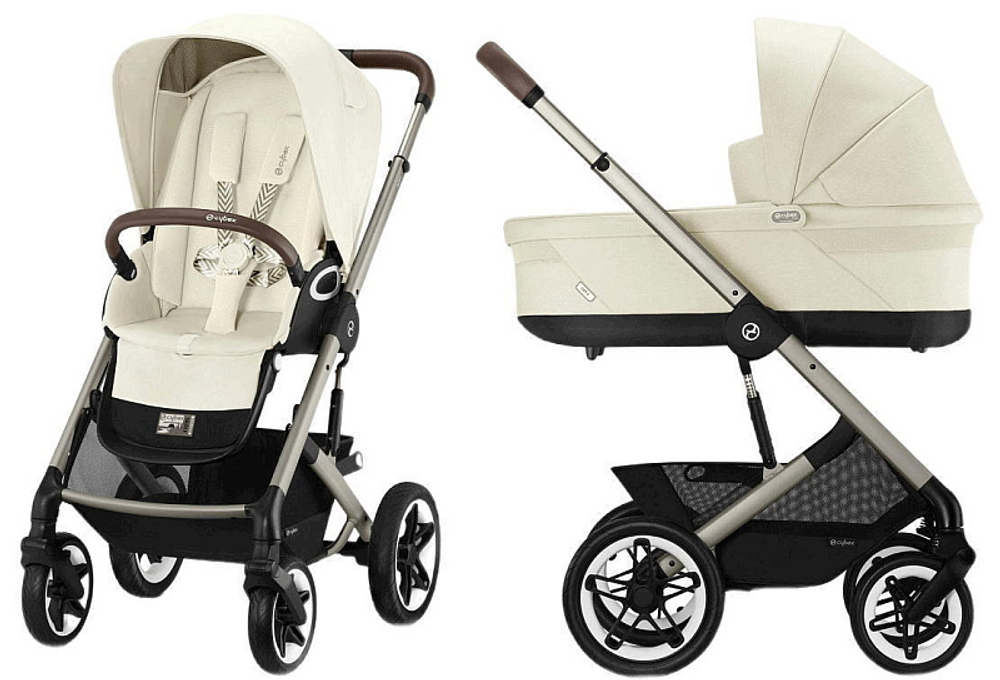 Коляска Cybex Talos S Lux TPE complete Aton B2 Steel Grey 3 в 1 Seashell Beige с дождевиками