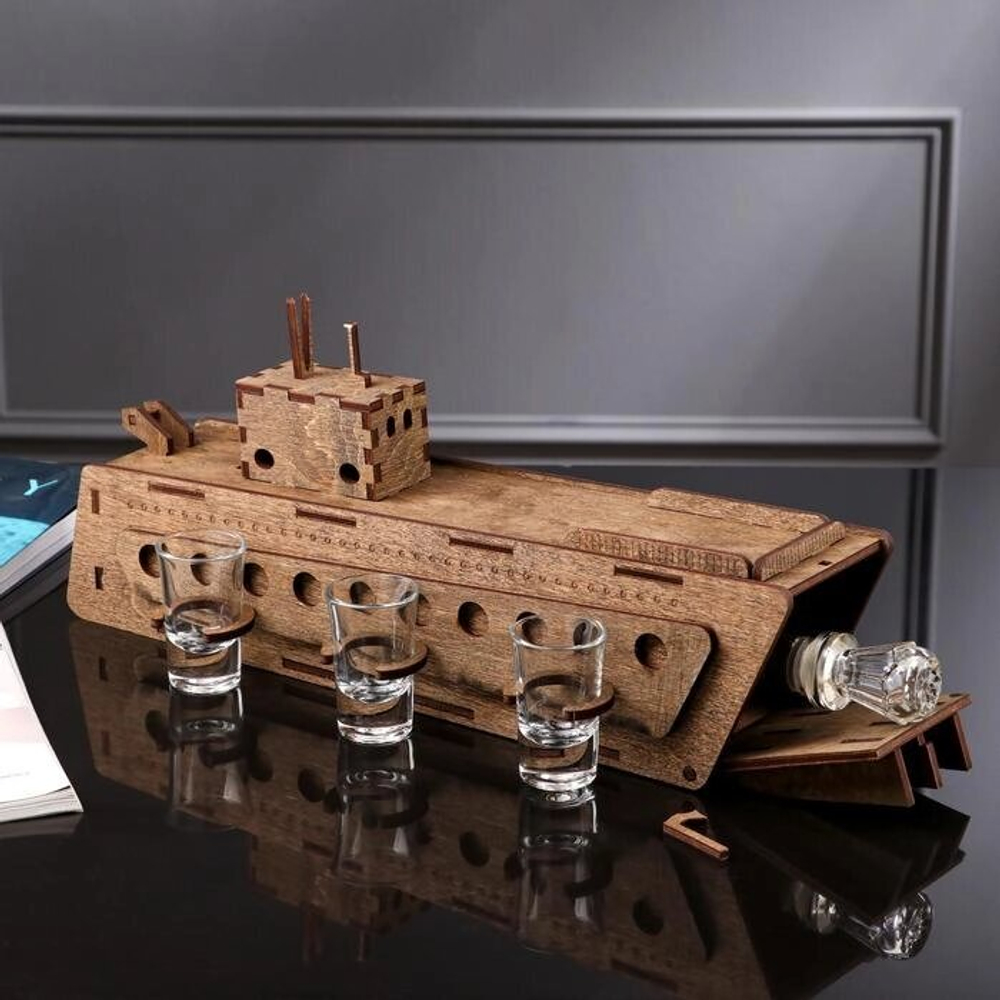 Мини-бар деревянный "Корабль", 46х10х8 см, светлый