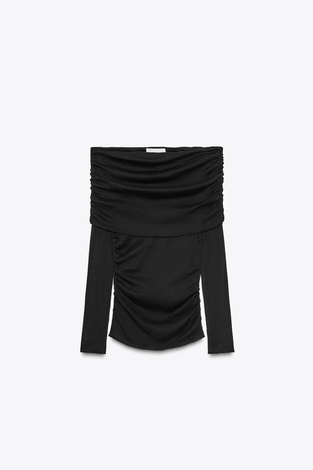 ZARA ФУТБОЛКА БЕЗ БРЕТЕЛЕЙ СО СБОРКАМИ, ЧЕРНЫЙ